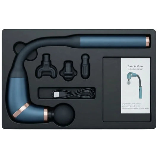 Long Handle Fascial Gun Massager | Model: BLD-339 | Rechargeable Massage Gun with 4 Interchangeable Heads | Full Body Muscle Relaxation